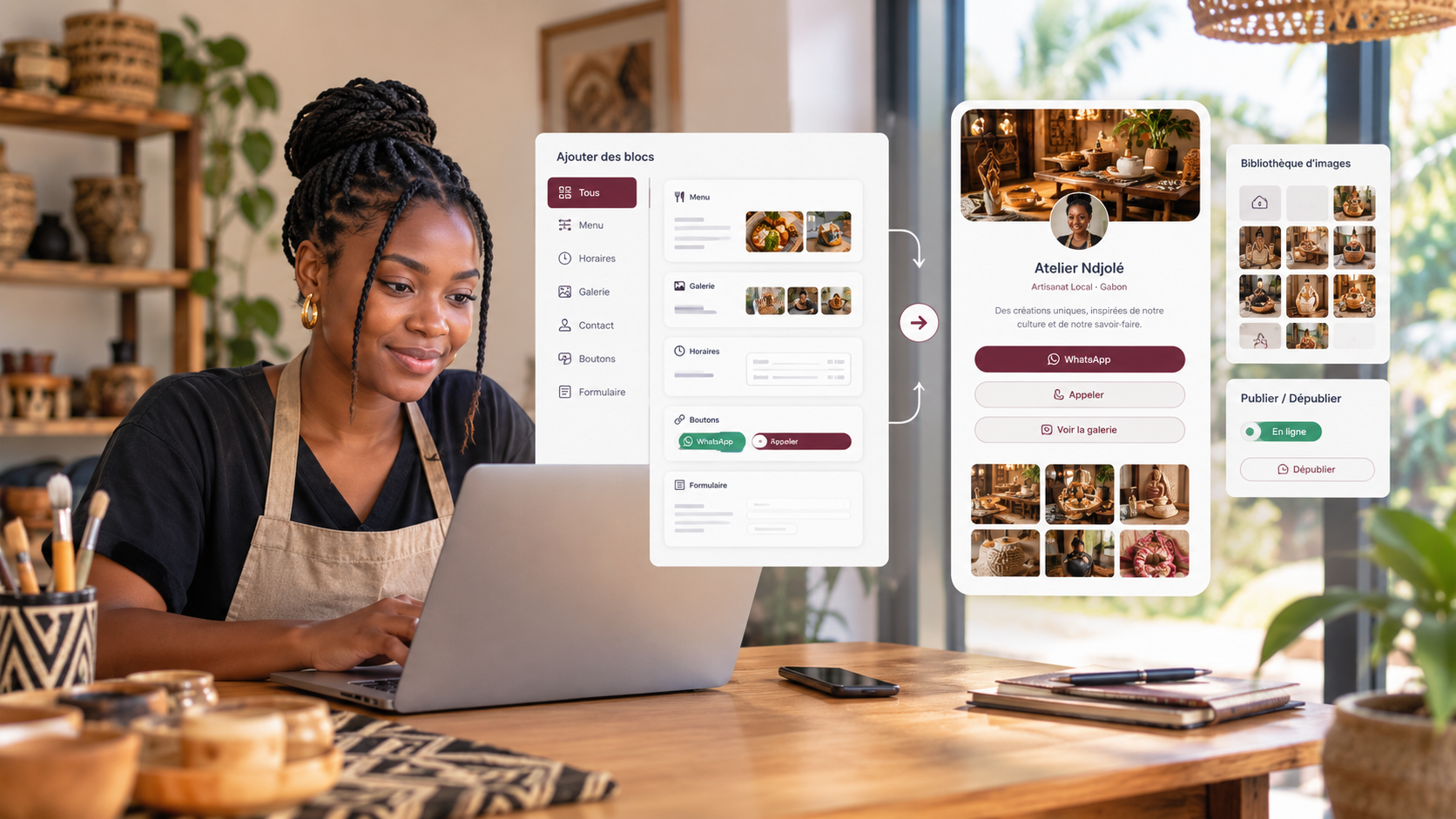 Micropage AKENG publiee: photo de couverture, avatar, bio et boutons de liens